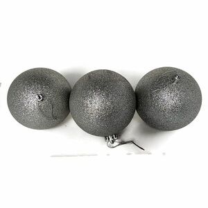 Silver Glitter Jumbo Christmas Ornament Balls Lot of 3